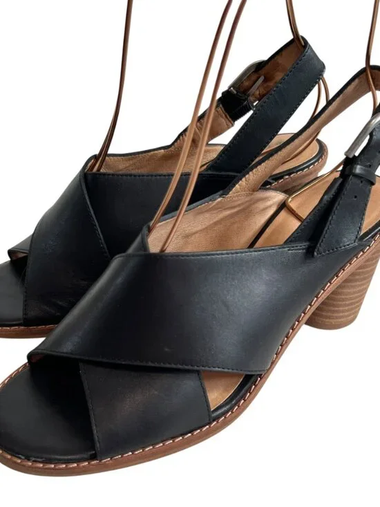 Madewell The Ruthie sandals black leather criss cross ankle strap high heel 9 - Picture 3 of 12